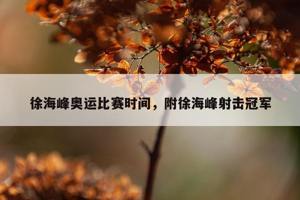 徐海峰奥运比赛时间，附徐海峰射击冠军